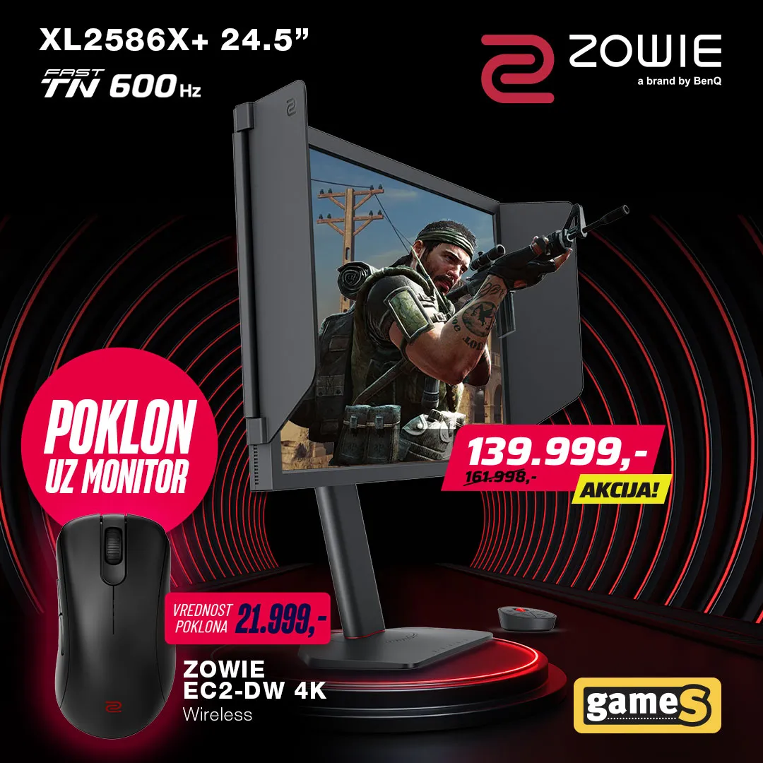 Monitor Zowie 24.1' XL2586X+ Dark Grey + miš