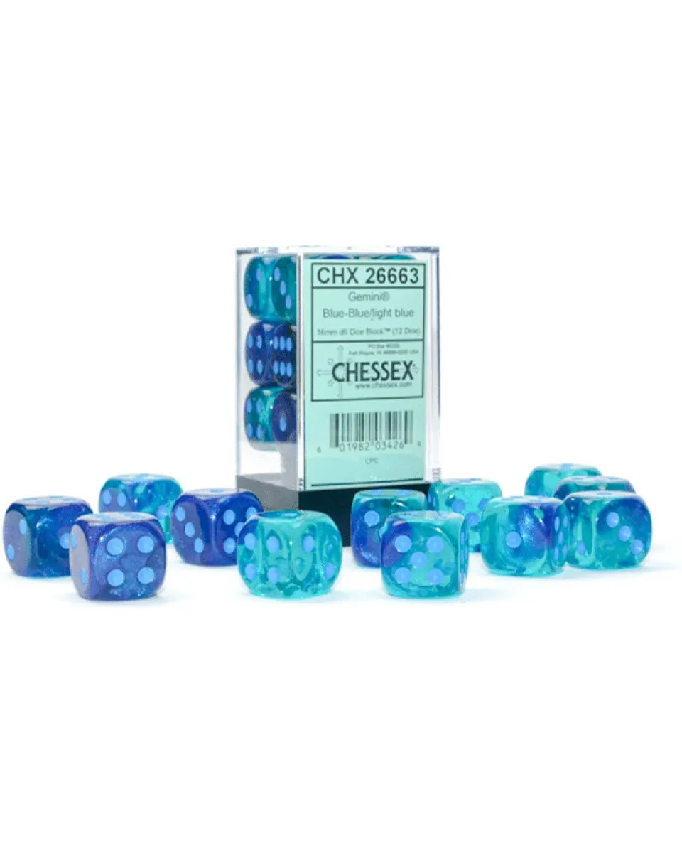 Kockice Chessex - Gemini - Luminary - Blue-Blue & Light Blue - Dice Block 16mm (12) 