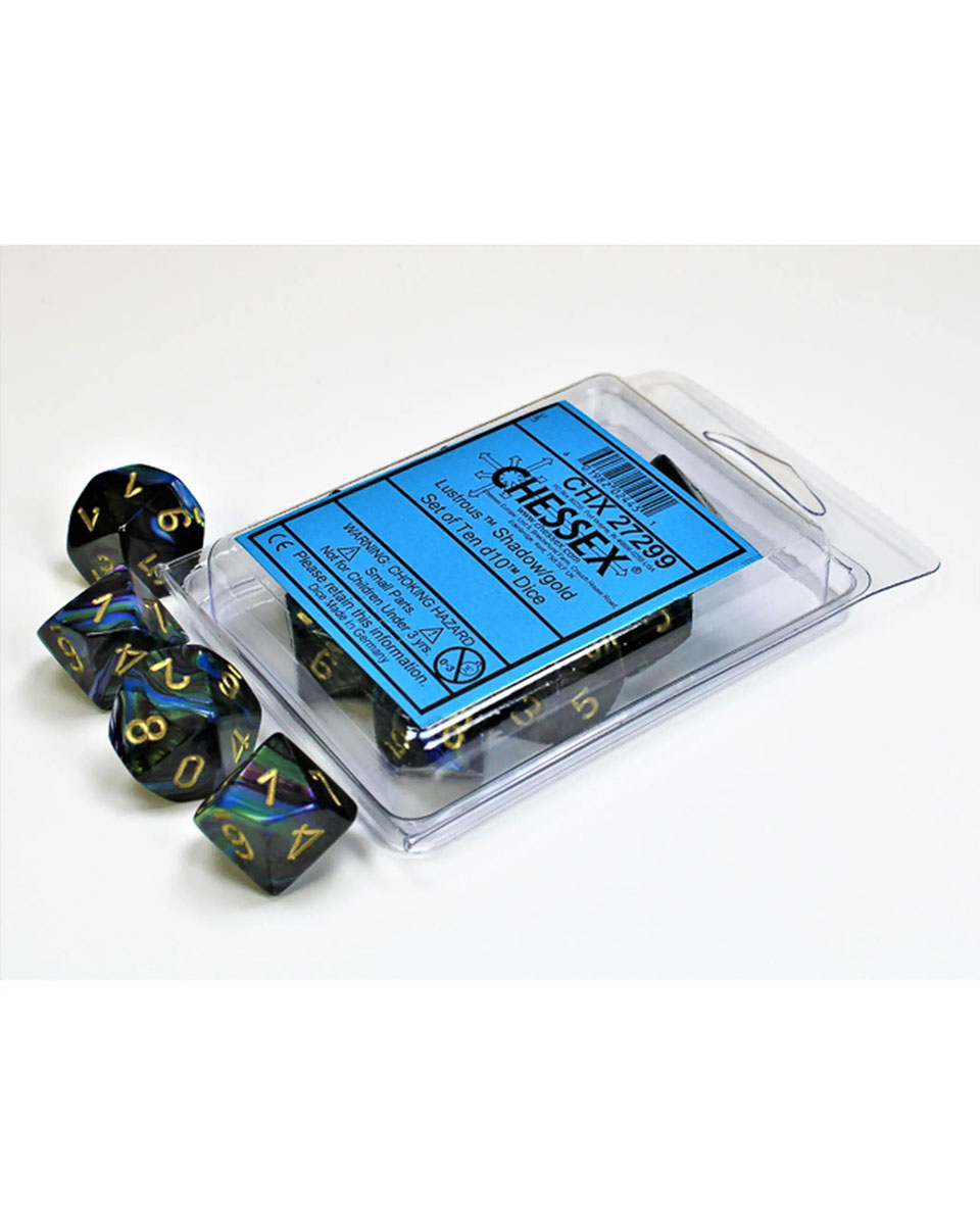 Kockice Chessex - Lustrous - Polyhedral - Shadow & Gold - Set of Ten d10's 