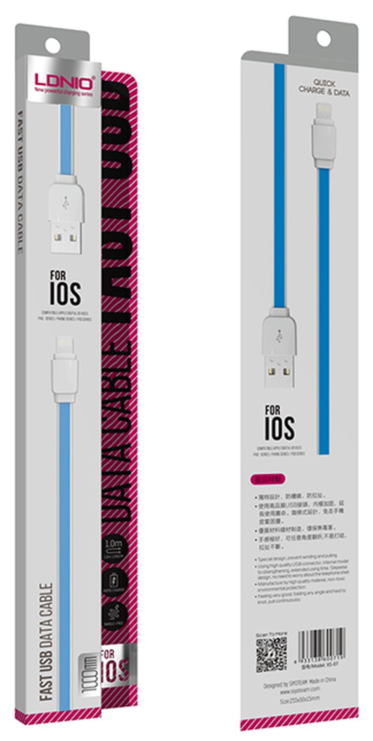 Kabl LDNIO Lightning Apple USB - 1m, White Flat 