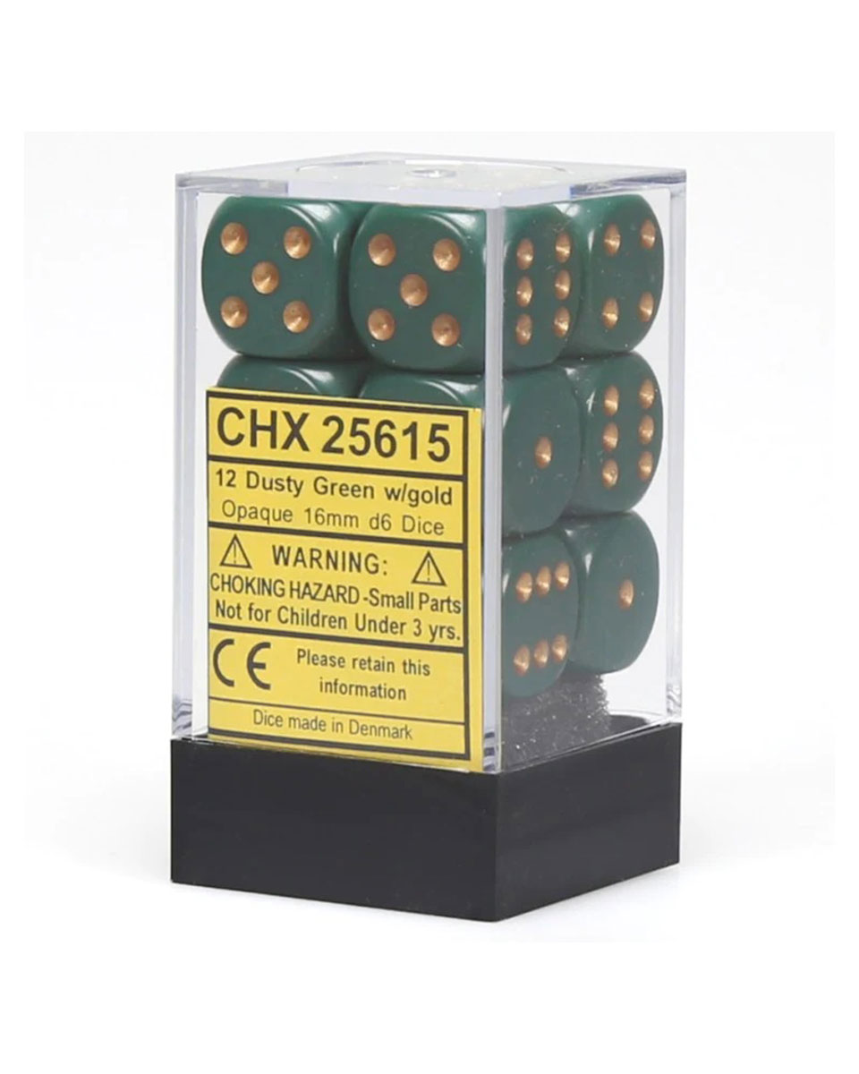 Kockice Chessex - Opaque - Dusty Green & Copper (7) 16mm 