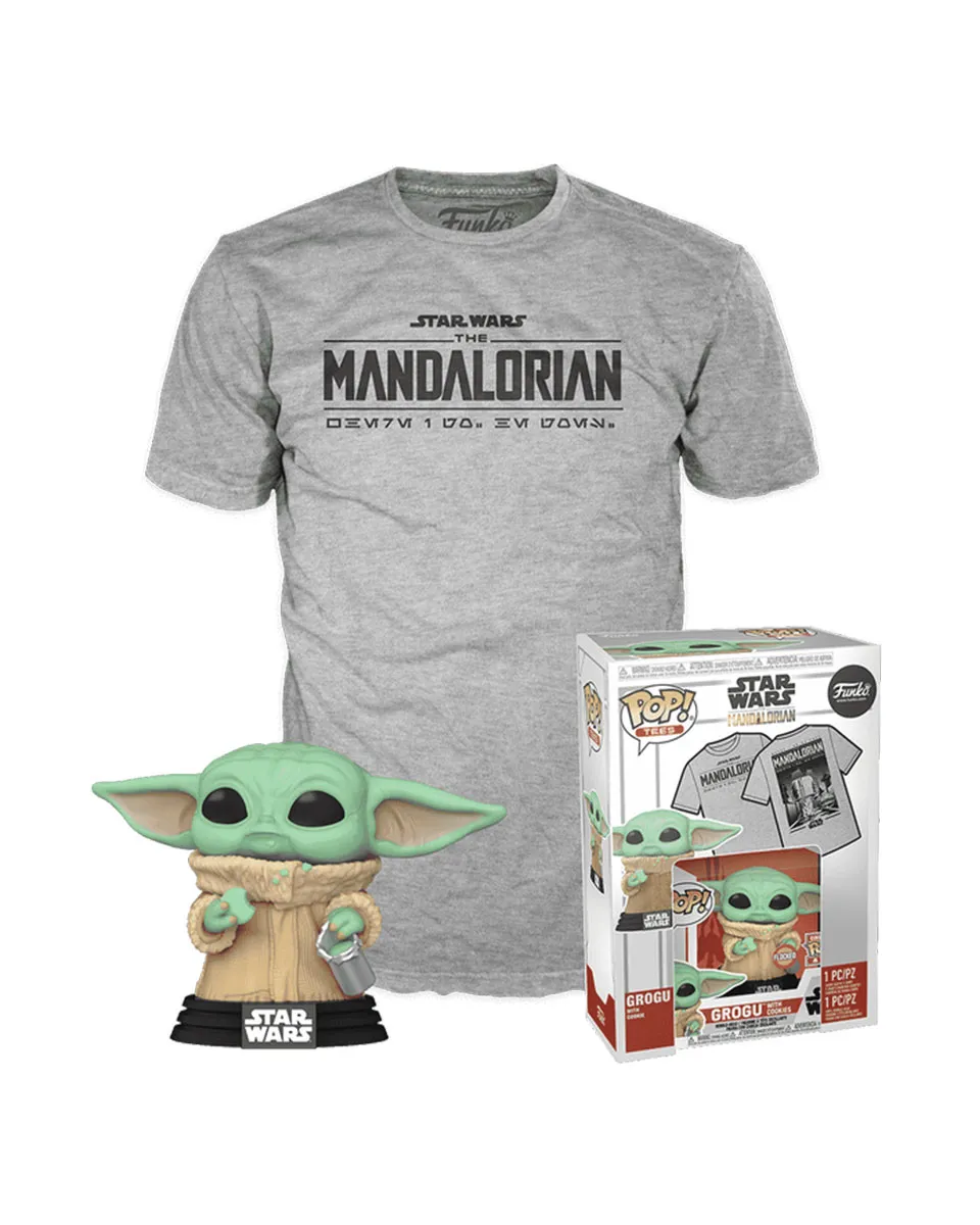 Set Bobble Figure Star Wars The Mandalorian POP! & Tee - Mando Grogu with Cookie 