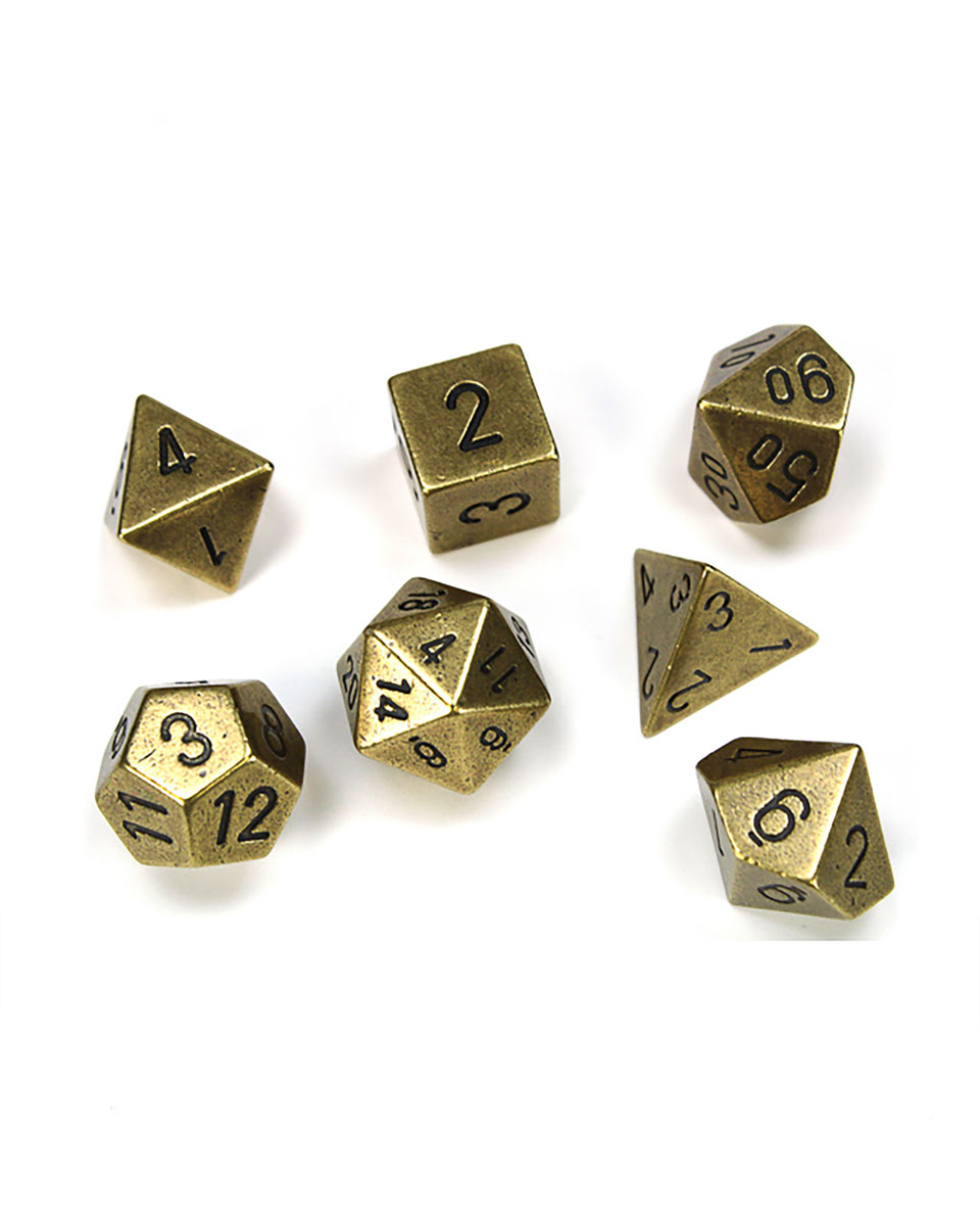 Kockice Chessex - Polyhedral - Solid Metal Old Brass (7) 
