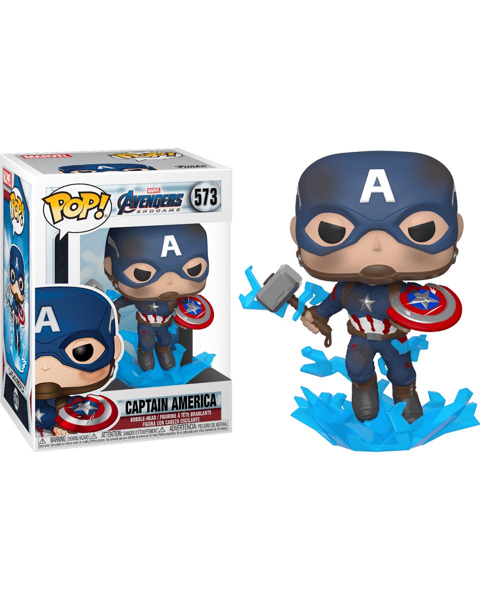 Bobble Figure Marvel Avengers Endgame POP! - Captain America with Broken Shield & Mjolnir 