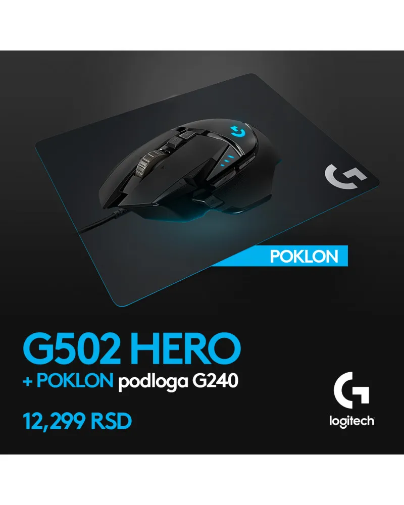 Miš Logitech G502 Hero + POKLON Podloga Logitech G240 