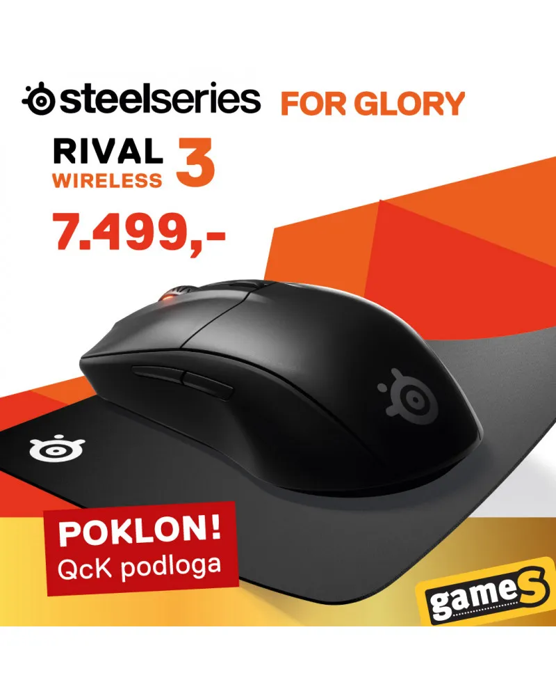 Miš SteelSeries RIVAL 3 Wireless + POKLON Podloga SteelSeries QcK 