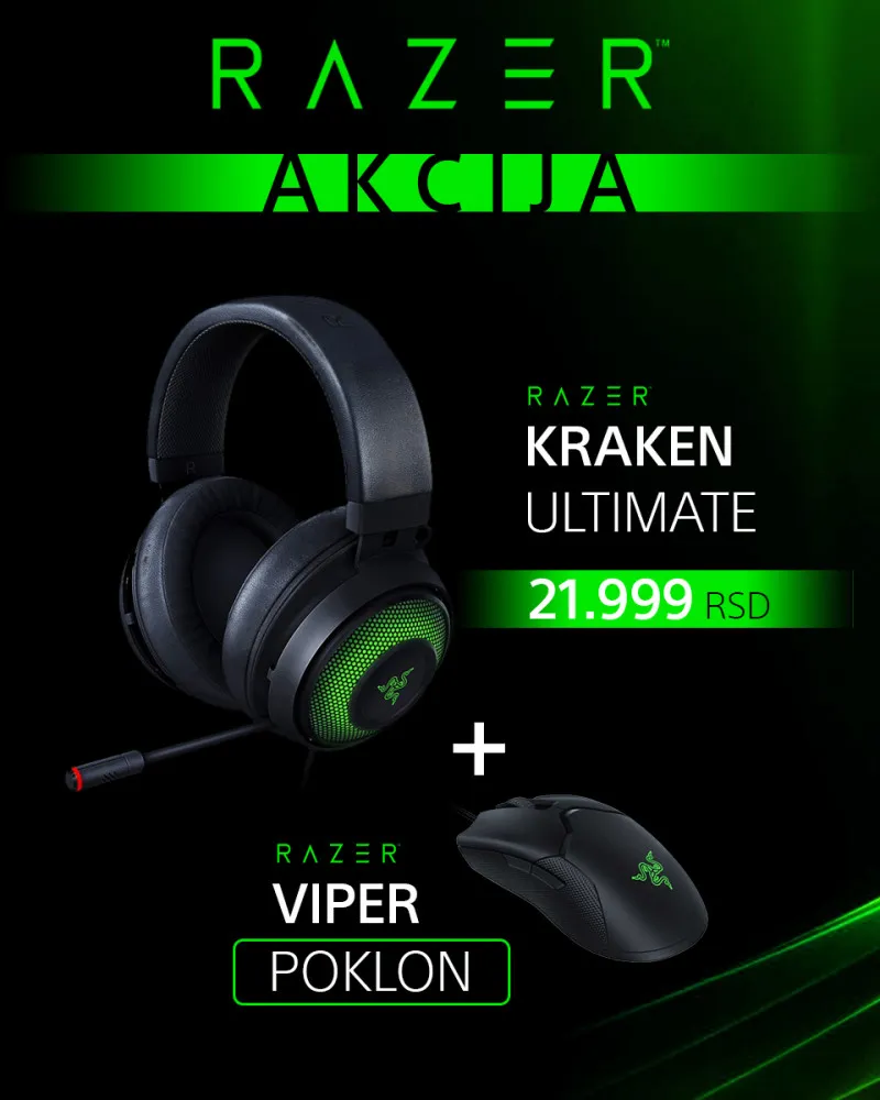 Slušalice Razer Kraken Ultimate + POKLON Miš Razer Viper 