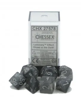 Kockice Chessex - Borealis - Luminary - Light Smoke & Silver - Set of Ten d10's 
