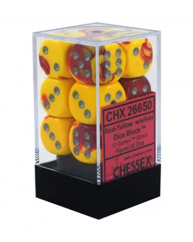 Kockice Chessex - Gemini - Red-Yellow & Silver - Dice Block 16mm (12) 