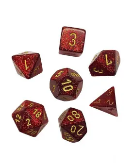 Kockice Chessex - Glitter Mini - Polyhedral - Ruby Red & Gold (7) 