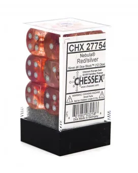 Kockice Chessex - Nebula - Luminary - Red & Silver - Dice Block (12) 