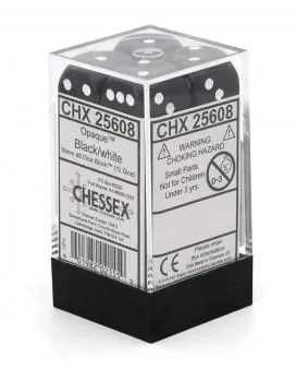 Kockice Chessex - Opaque - Black & White - Dice Block 16mm (12) 