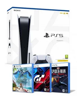 Konzola PlayStation 5 - 825GB + PS5 Horizon Forbidden West + P55 Gran Turismo 7 + PS5 Marvel’s Spider-Man - Miles Morales 
