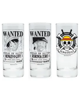 Set od 3 čaše AbyStyle - One Piece - Wanted - Luffy, Zoro and Skull 