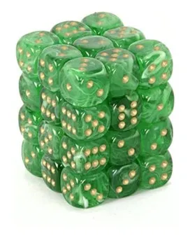 Kockice Chessex - Borealis - Luminary - Light Green & Gold - Dice Block (36) 