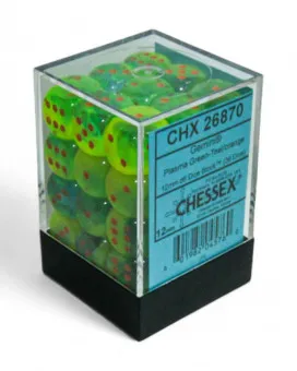 Kockice Chessex - Gemini - Luminary - Plasma Green-Teal & Orange 12mm (36) 