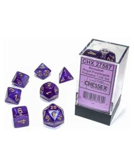Kockice Chessex - Borealis - Polyhedral - Luminary - Royal Purple & Gold (7) 