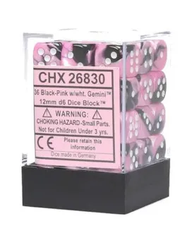 Kockice Chessex - Gemini - Black-Pink & White 12mm (36) 