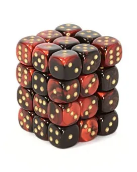 Kockice Chessex - Gemini - Black-Red & Gold12mm (36) 