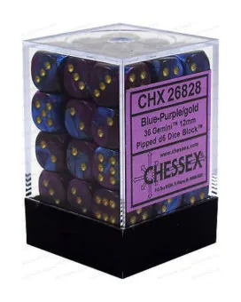 Kockice Chessex - Gemini - Blue-Purple & Gold - Dice Block 12mm (36) 