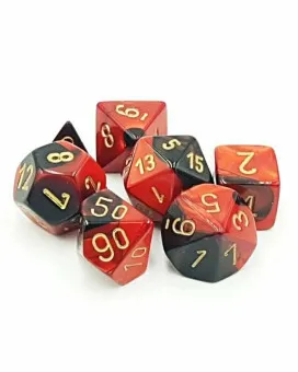 Kockice Chessex - Gemini - Polyhedral - Black-Red & Gold (7) 