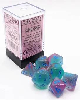 Kockice Chessex - Gemini - Polyhedral - Gel Green-Pink & Blue (7) 