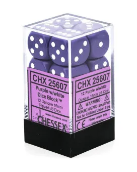 Kockice Chessex - Opaque - Purple & White - Dice Block (12) 16mm 