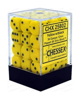 Kockice Chessex - Opaque - Yellow & Black - Dice Block (36) 12mm 