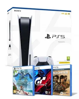 Konzola PlayStation 5 - 825GB + PS5 Horizon Forbidden West + P55 Gran Turismo 7 + PS5 Uncharted Legacy of Thieves Collection 