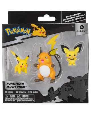 Action Figure Pokemon Select - Pichu, Pikachu, Raichu (3-Pack) 