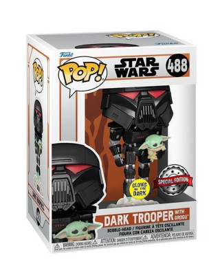 Bobble Figure Star Wars - The Mandalorian POP! - Dark Trooper with Grogu - Glows in the Dark - Special Edition 