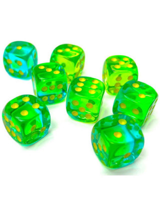 Kockice Chessex - Gemini - Translucent - Green-Teal & Yellow - Dice Block 12mm (36) 