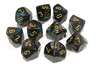 Kockice Chessex - Lustrous - Polyhedral - Shadow & Gold - Set of Ten d10's 