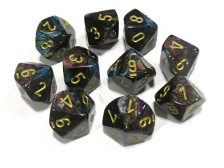Kockice Chessex - Lustrous - Polyhedral - Shadow & Gold - Set of Ten d10's 