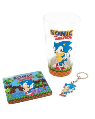 Gift Set Sonic The Hedgehog - Glass, Coaster & Keychain 