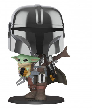 Bobble Figure Star Wars The Mandalorian Super Sized POP! - The Mandalorian holding The Child 