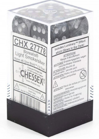 Kockice Chessex - Borealis - Luminary - Light Smoke & Silver - Dice Block (12) 