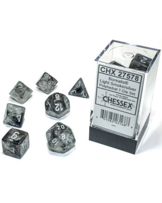 Kockice Chessex - Borealis - Polyhedral - Light Smoke & Silver (7) 