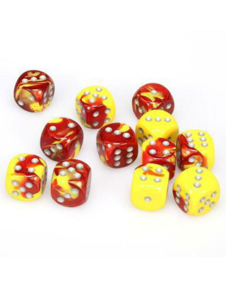 Kockice Chessex - Gemini - Red-Yellow & Silver - Dice Block 16mm (12) 