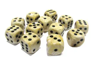 Kockice Chessex - Marble - Ivory & Black - Dice Block 16mm (12) 