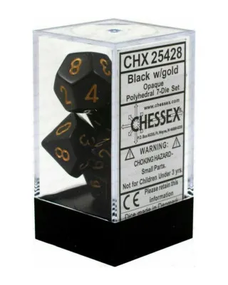 Kockice Chessex - Opaque - Polyhedral - Black & Gold (7) 