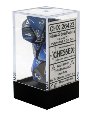 Kockice Chessex - Polyhedral - Gemini - Blue-Steel & White (7) 