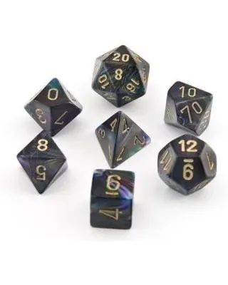 Kockice Chessex - Polyhedral - Lustrous - Shadow & gold  (7) 