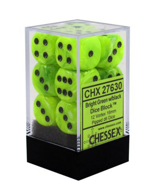 Kockice Chessex - Vortex - Bright Green - Dice Block 16mm (12) 