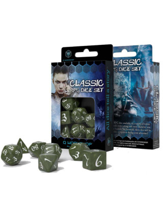 Kockice Q Workshop - Classic Classic RPG Olive & White - Dice Set (7) 