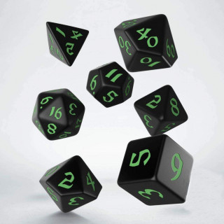 Kockice Q Workshop - Classic Runic Black & Geen - Dice Set (7) 