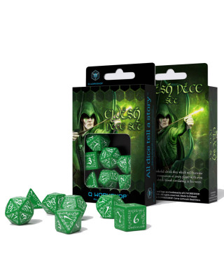 Kockice Q Workshop - Elvish Green & White - Dice Set (7) 