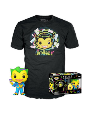 Set Bobble Figure DC - Batman POP! & Tee - The Joker (Blacklight) - M 