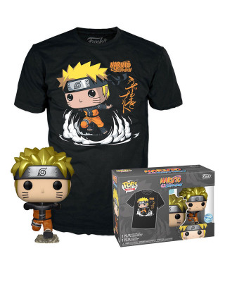 Set Bobble Figure Anime - Naruto Shippuden POP! & Tee - Naruto Running (Metallic) - L 