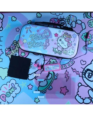 Starter Kit Konix - Hello Kitty - Protective Case, Storage Box, Protective Screen, Cleaning Wipe & In-Ear Headphones 